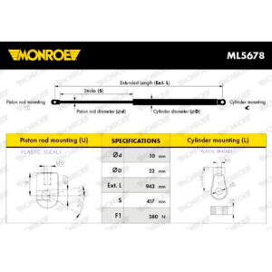 Αμορτισέρ Καπό Monroe ML5678 για Audi A6 (4B2- C5) 5.00 - 12.04, Audi A6 (4B2- C5) 8.97 - 4.00, Audi A6 Avant (4B5- C5) 12.97 - 1.05, Audi A6 Avant (4B5- C5) 12.97 - 4.00, Audi A6 Avant (4B5- C5) 4.00 - 1.05