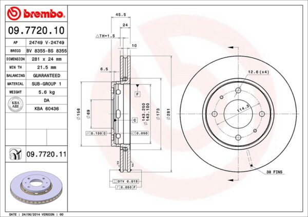 Δισκόπλακα brembo 09. 7720. 10, mitsubishi carisma, volvo s40 - amortiser online - Δισκόπλακα brembo