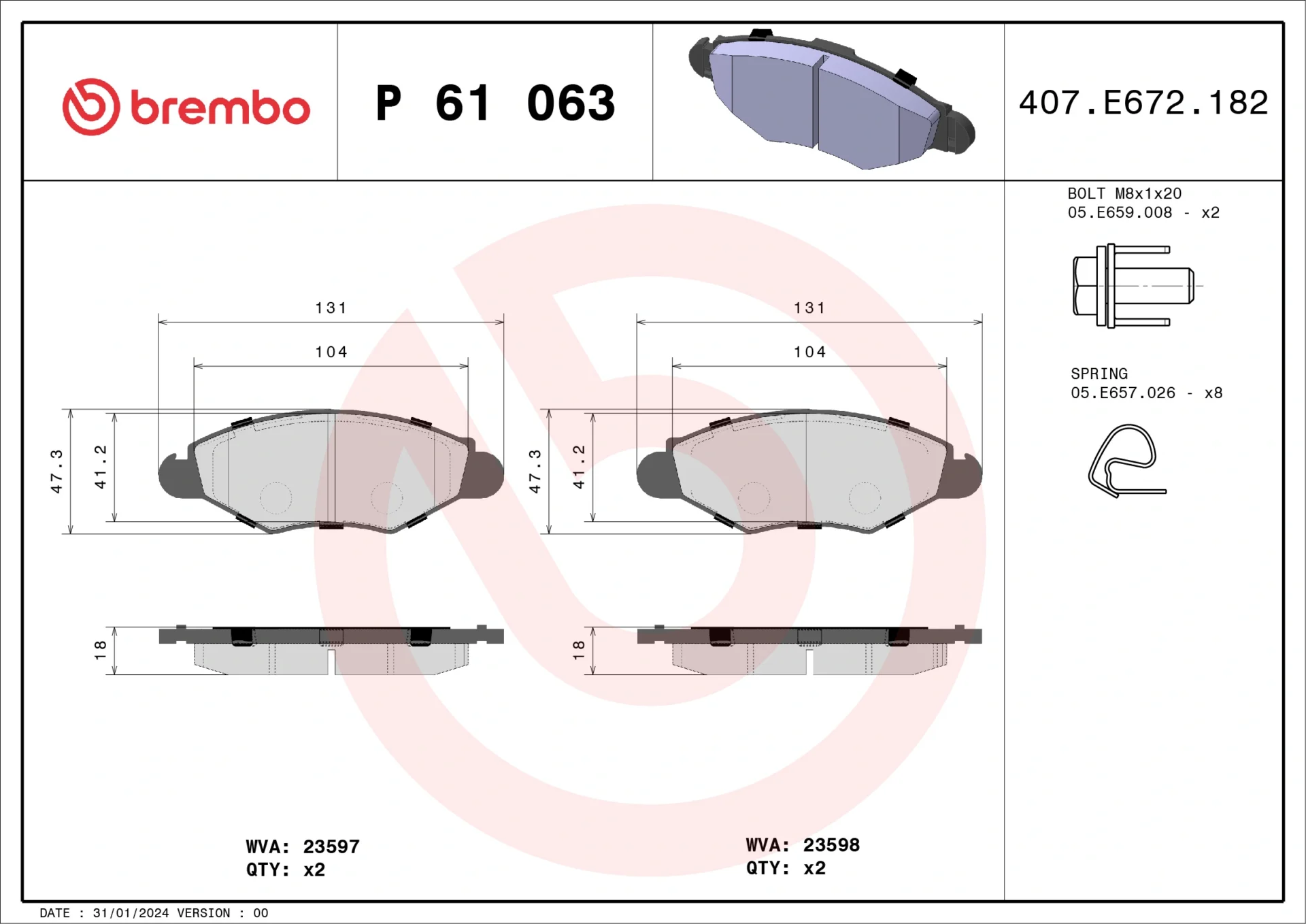 Σετ τακάκια, Δισκόφρενα Brembo P 61 063 - Amortiseronline - Amortiseronline Σετ τακάκια, Δισκόφρενα brembo p 61 063 - amortiseronline -
