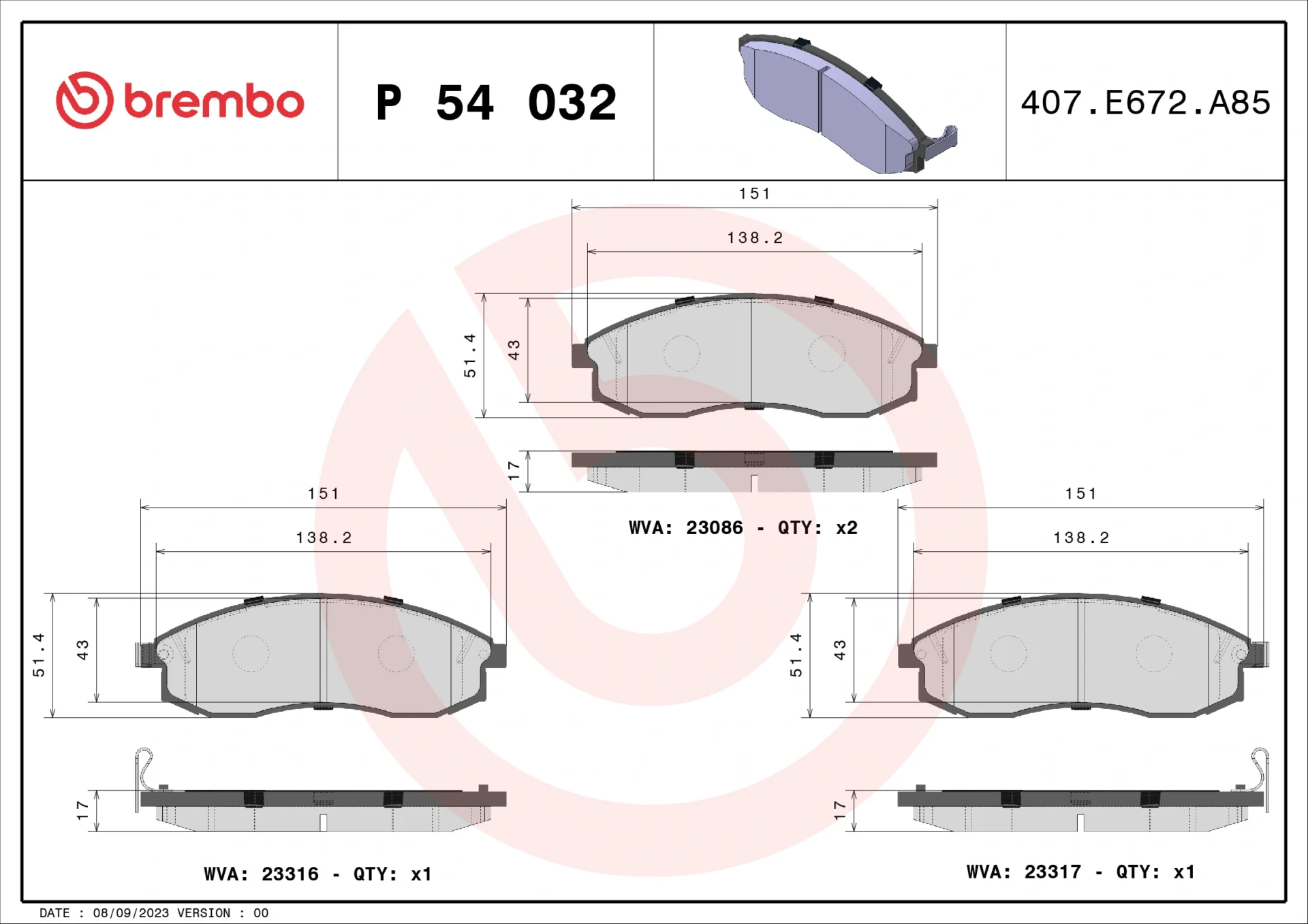 Σετ τακάκια, Δισκόφρενα Brembo P 54 032 για Nissan, Mitsubishi - Amortiseronline - Amortiseronline Σετ τακάκια, Δισκόφρενα brembo p 54 032 για nissan, mitsubishi - amortiseronline -