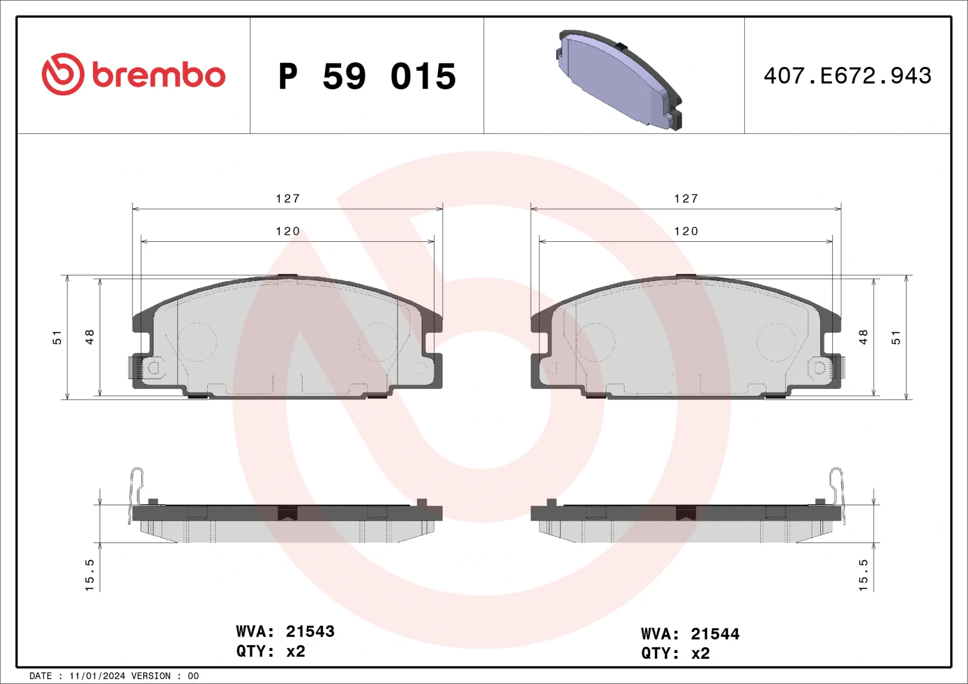 Σετ τακάκια, Δισκόφρενα Brembo P 59 015 - Amortiseronline - Amortiseronline Σετ τακάκια, Δισκόφρενα brembo p 59 015 - amortiseronline -