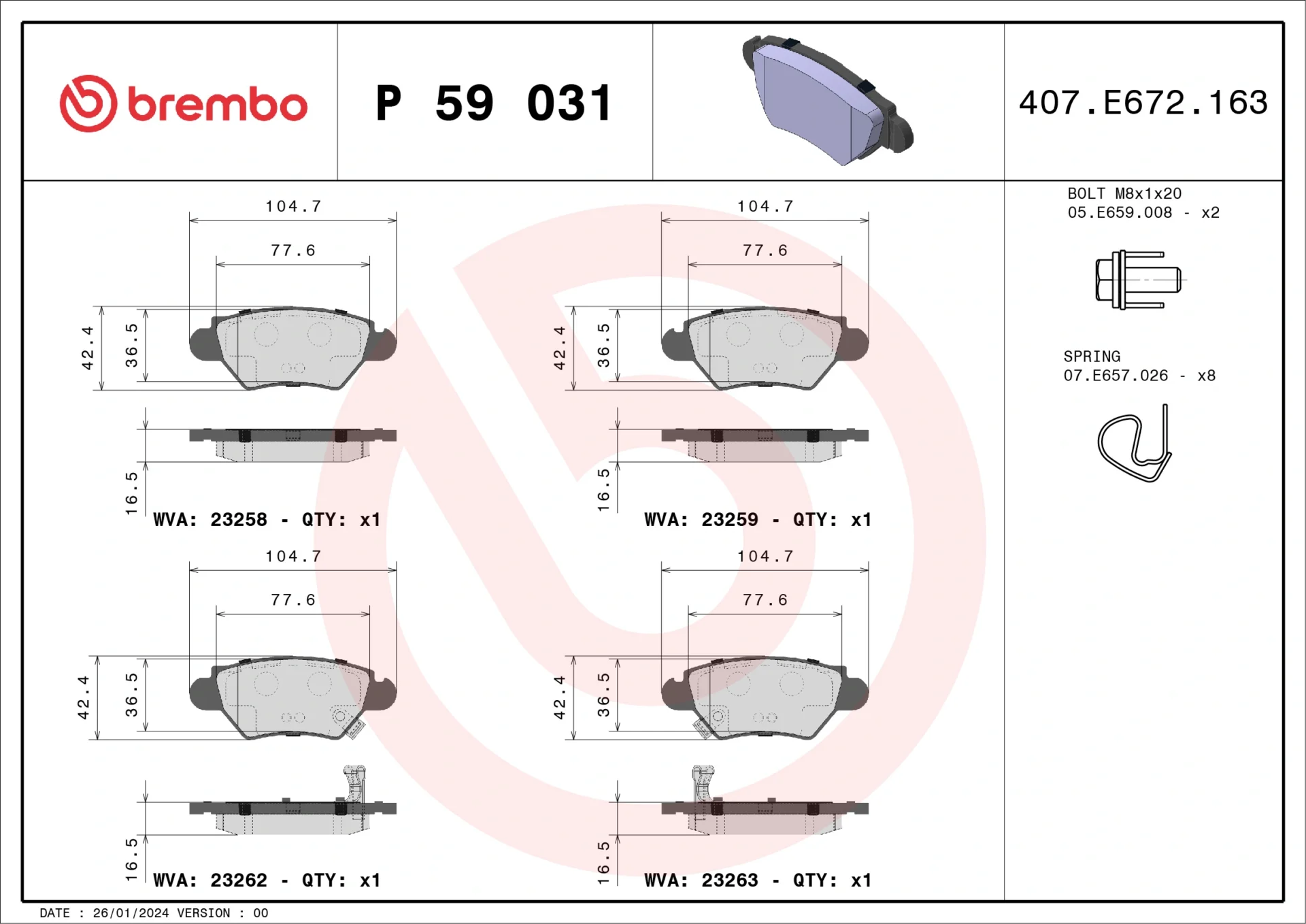 Σετ τακάκια, Δισκόφρενα Brembo P 59 031 - Amortiseronline - Amortiseronline Σετ τακάκια, Δισκόφρενα brembo p 59 031 - amortiseronline -