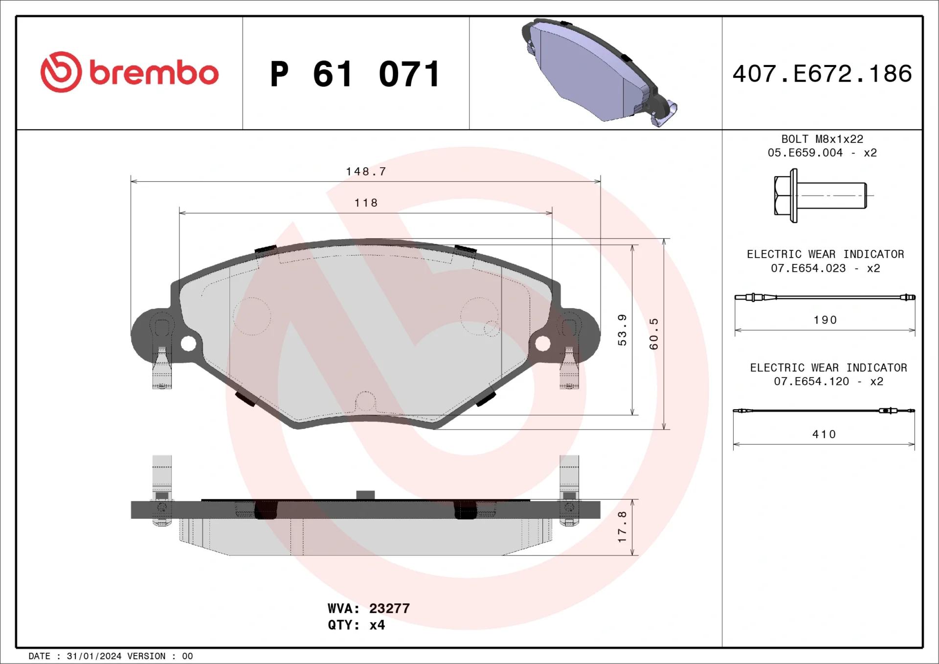 Σετ τακάκια, Δισκόφρενα Brembo P 61 071 - Amortiseronline - Amortiseronline Σετ τακάκια, Δισκόφρενα brembo p 61 071 - amortiseronline -