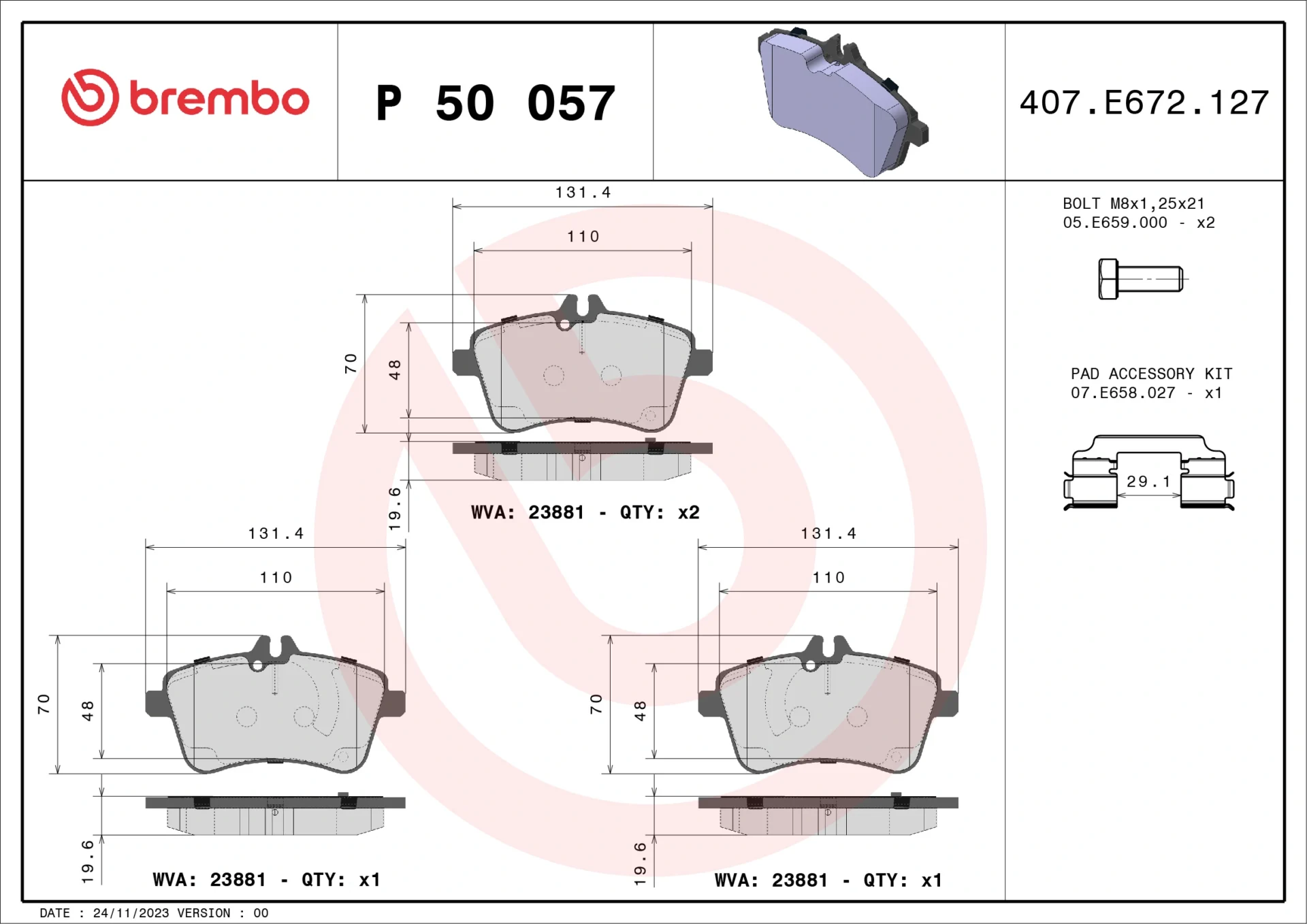 Σετ τακάκια, Δισκόφρενα Brembo P 50 057 για Mercedes - Amortiseronline - Amortiseronline Σετ τακάκια, Δισκόφρενα brembo p 50 057 για mercedes - amortiseronline -