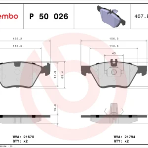 Σετ τακάκια, Δισκόφρενα Brembo P 50 026 για Chrysler, Mercedes