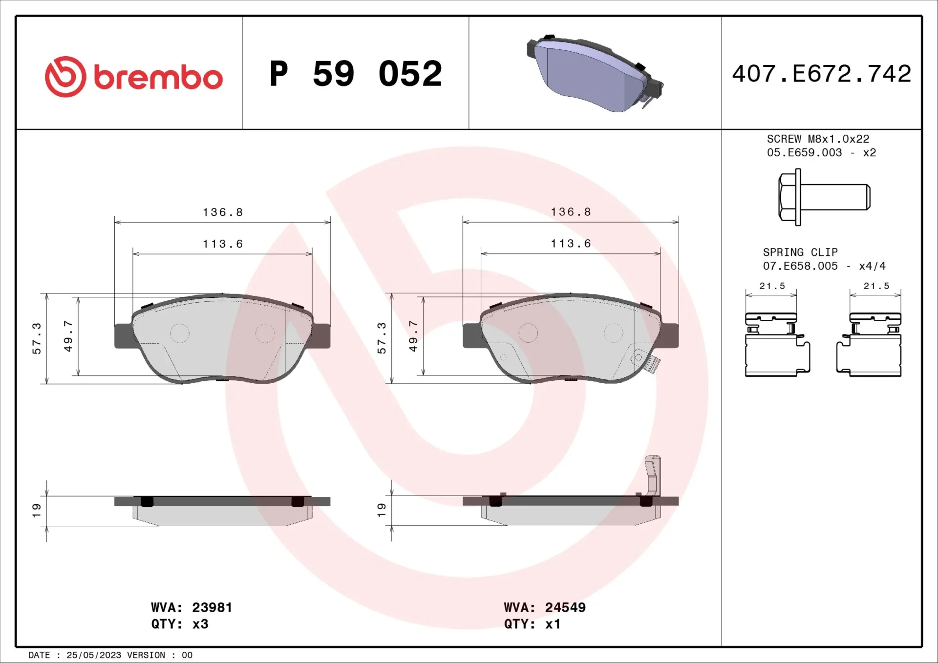 Σετ τακάκια, Δισκόφρενα Brembo P 59 052 - Amortiseronline - Amortiseronline Σετ τακάκια, Δισκόφρενα brembo p 59 052 - amortiseronline -