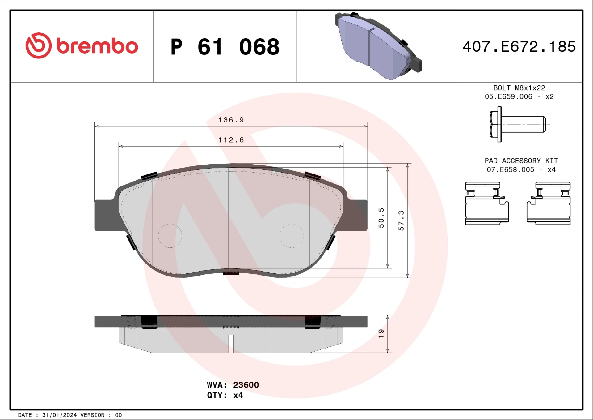 Σετ τακάκια, Δισκόφρενα Brembo P 61 068 - Amortiseronline - Amortiseronline Σετ τακάκια, Δισκόφρενα brembo p 61 068 - amortiseronline -