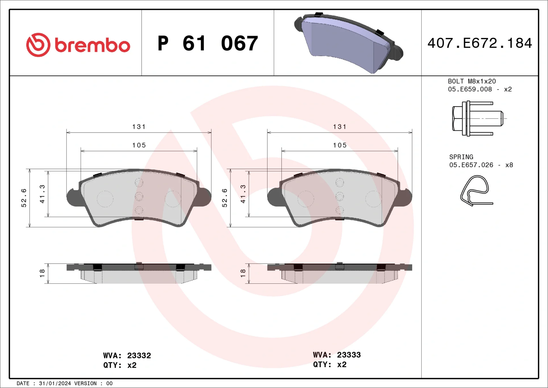 Σετ τακάκια, Δισκόφρενα Brembo P 61 067 - Amortiseronline - Amortiseronline Σετ τακάκια, Δισκόφρενα brembo p 61 067 - amortiseronline -