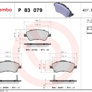 Σετ τακάκια, Δισκόφρενα Brembo P 83 079 Toyota