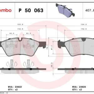 Σετ τακάκια, Δισκόφρενα Brembo P 50 063 για Mercedes