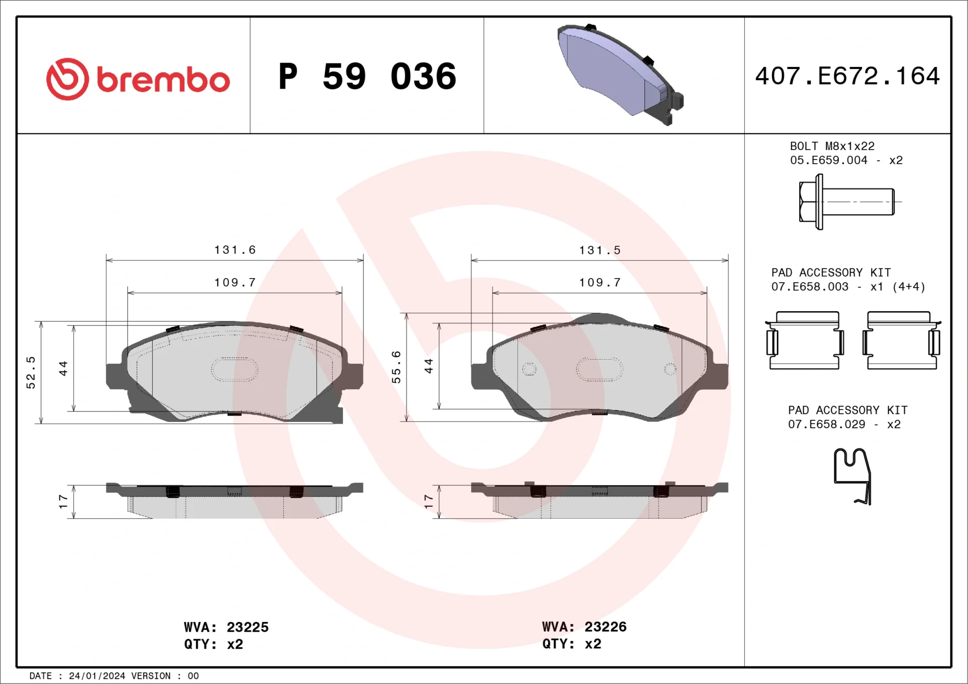 Σετ τακάκια, Δισκόφρενα Brembo P 59 036 - Amortiseronline - Amortiseronline Σετ τακάκια, Δισκόφρενα brembo p 59 036 - amortiseronline -