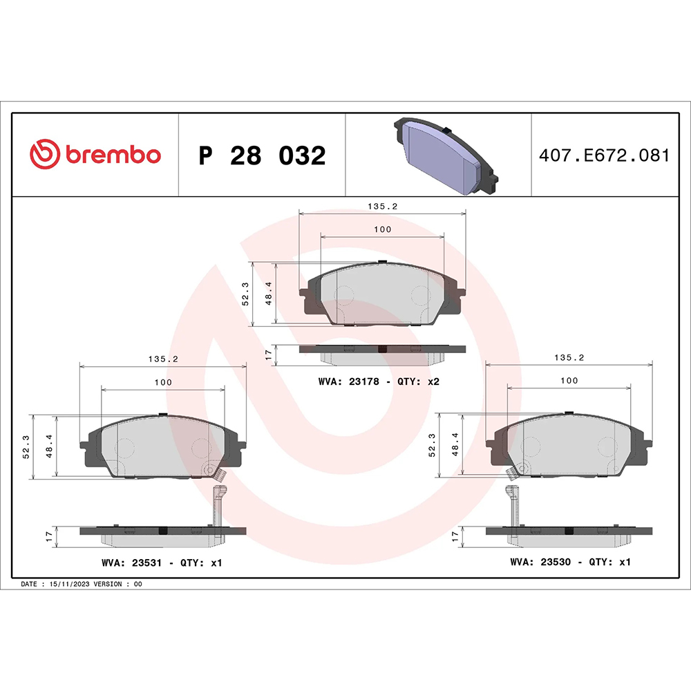 Σετ τακάκια, Δισκόφρενα Brembo P 28 032 για Honda - Amortiseronline - Amortiseronline Σετ τακάκια, Δισκόφρενα brembo p 28 032 για honda - amortiseronline -